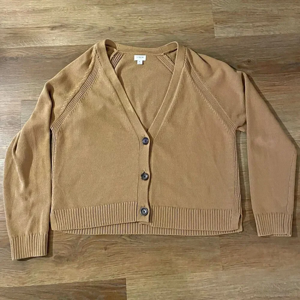 J.CREW Women's XL Brown Knit V-Neck Button Front Raglan Long Sleeve Cardigan
